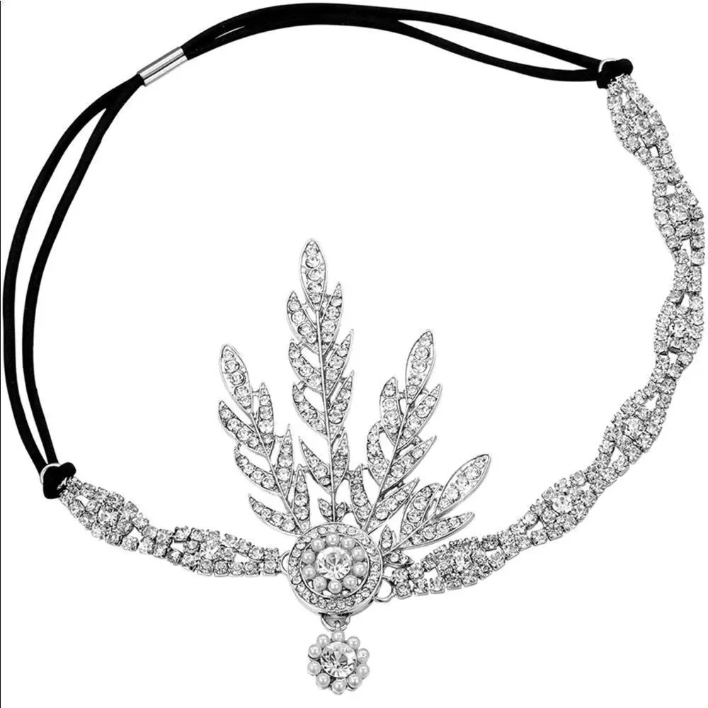✨ NWT Art Deco 1920’s Gatsby Flapper Crystal Rhinestone & Pearl, Silver …